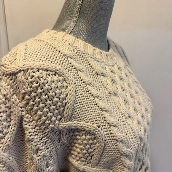 Tory Burch Isabel Black and Ivory Cable Knit Sweater, Size L - Picture 9 of 11